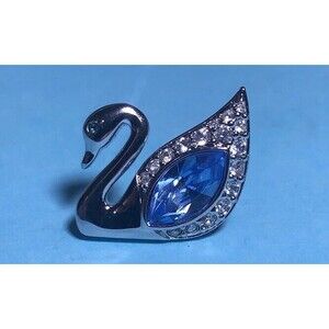 Vintage Swarovski Crystal Swan Pin small pin with Blue stone